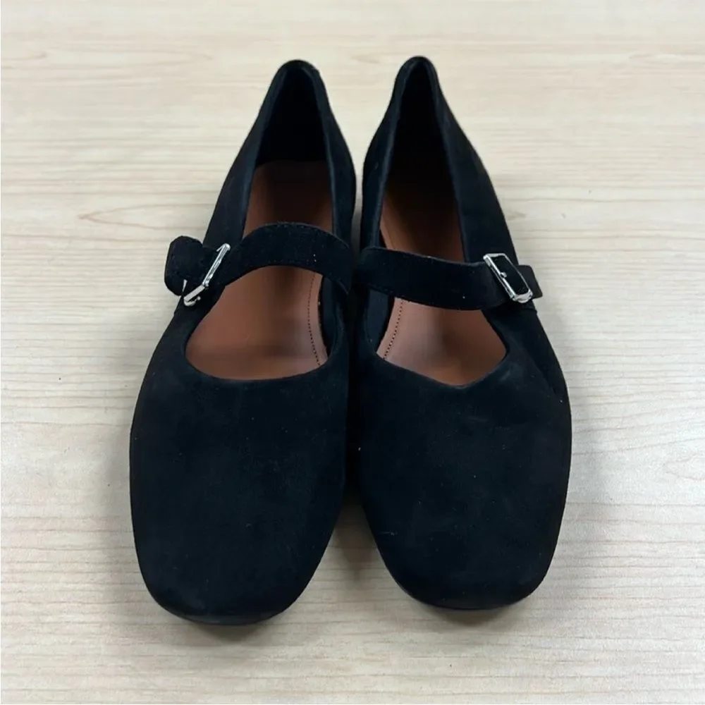 Free People Vagabond Jolin Black Suede Mary Janes Flats Round Toe W Buckle US 10